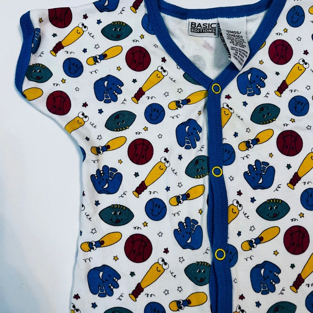 Vintage Basic Editions Sports Bodysuit 12M Cotton Baseball Football‎